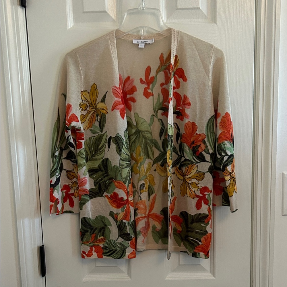 Chico's Vibrant Floral Open Cardigan